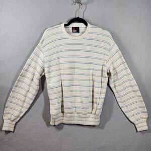 Vintage Robert Bruce Sweater Mens Large Cream Pastel Striped Crewneck Pullovert‎
